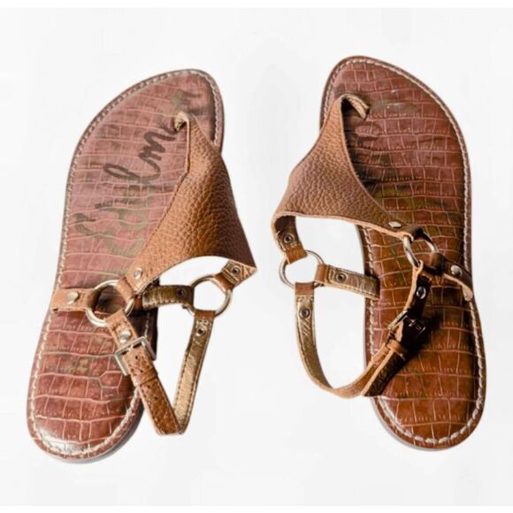 SAM EDELMAN Greta Brown Pebbled Leather Sandal Size 9M - Picture 3 of 5